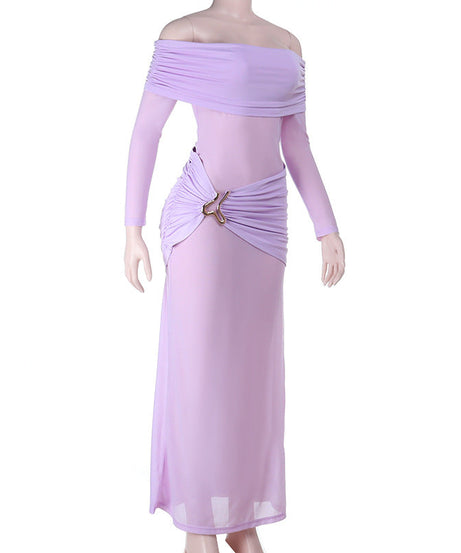 Lavender Goddess Off-Shoulder Ruched Maxi Dress - Your Fall Event & Resort Escape Essential