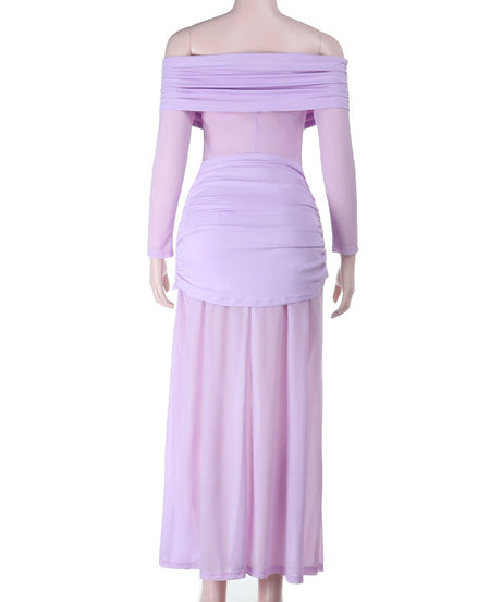 Lavender Goddess Off-Shoulder Ruched Maxi Dress - Your Fall Event & Resort Escape Essential