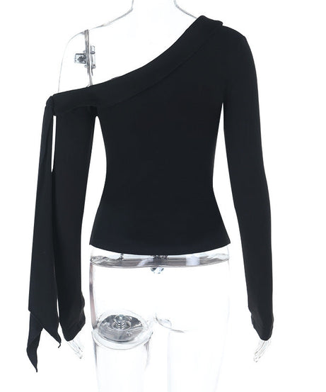 Edgy Elegance: Black One-Shoulder Grommet Top with Statement Drape - Fall & Holiday Party Essential