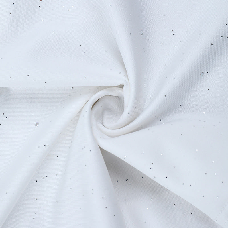 Sparkle & Charm: Women's Glitter Off-Shoulder Ruched Long Sleeve Top – Holiday Ready & Date Night Chic