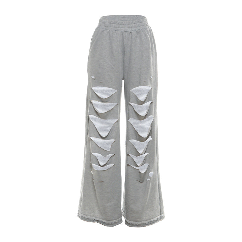 Trendy Gray Ladder Cutout Wide Leg Sweatpants – Fall 2025 Street Style Must-Have