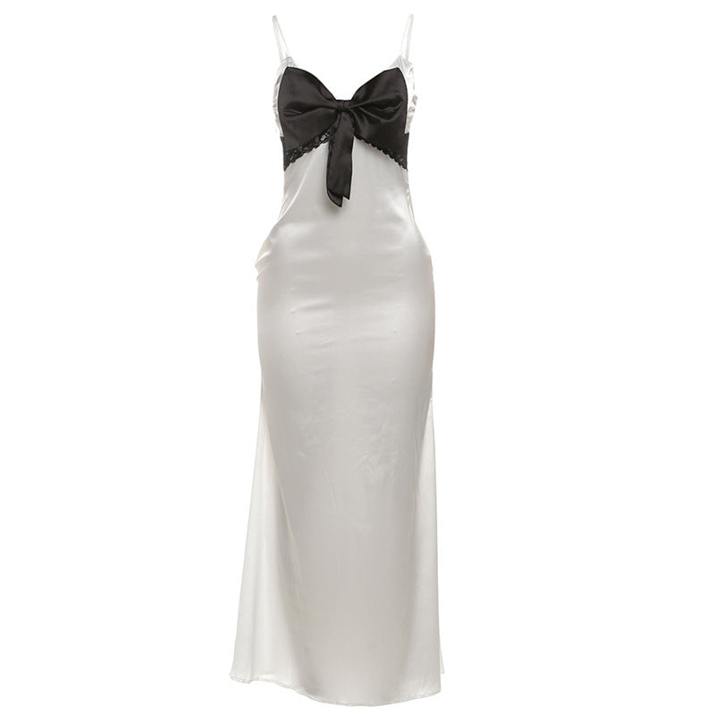 Elegant Bow-Detail Satin Maxi Slip Dress – Perfect for Fall Galas & Holiday Soirées