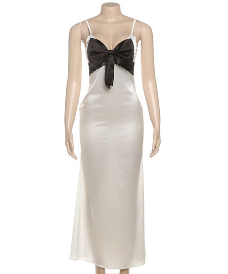 Elegant Bow-Detail Satin Maxi Slip Dress – Perfect for Fall Galas & Holiday Soirées