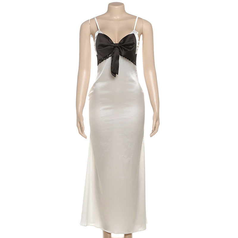 Elegant Bow-Detail Satin Maxi Slip Dress – Perfect for Fall Galas & Holiday Soirées