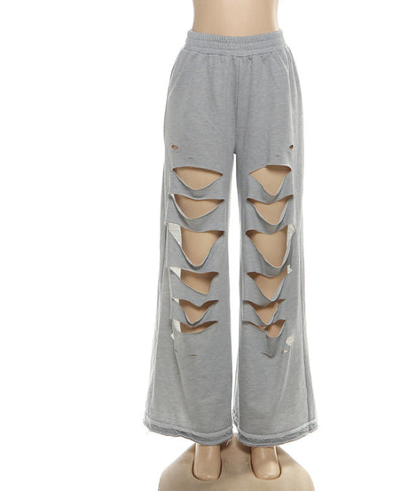 Trendy Gray Ladder Cutout Wide Leg Sweatpants – Fall 2025 Street Style Must-Have