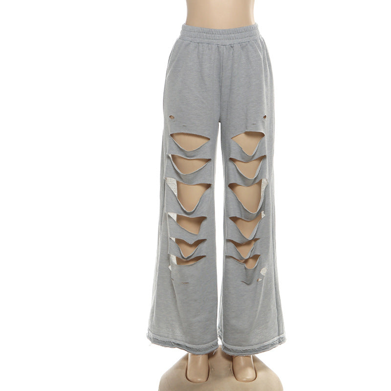 Trendy Gray Ladder Cutout Wide Leg Sweatpants – Fall 2025 Street Style Must-Have