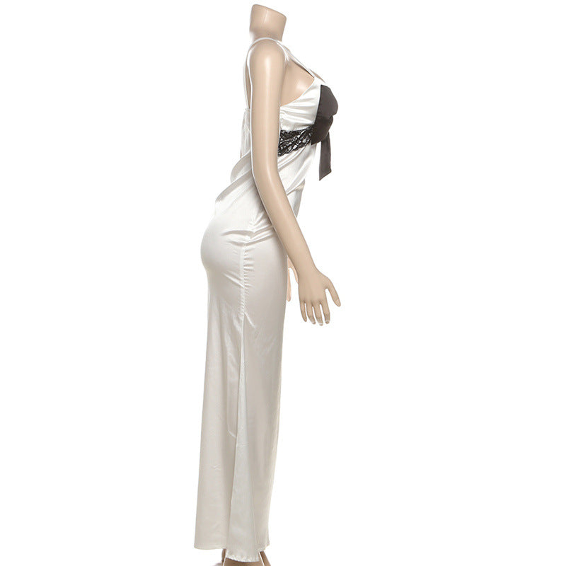 Elegant Bow-Detail Satin Maxi Slip Dress – Perfect for Fall Galas & Holiday Soirées