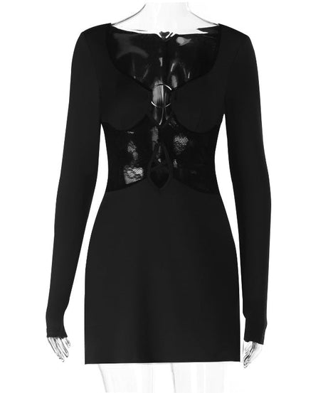 Sultry Black O-Ring Lace Cutout Bodycon Mini Dress - Fall & Holiday Party Ready