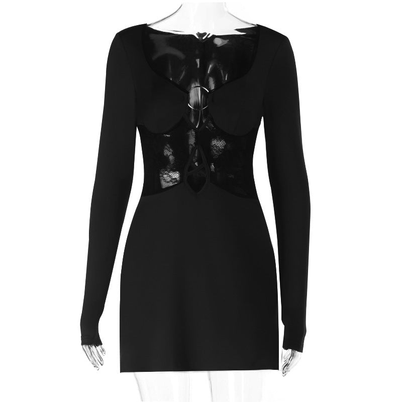 Sultry Black O-Ring Lace Cutout Bodycon Mini Dress - Fall & Holiday Party Ready