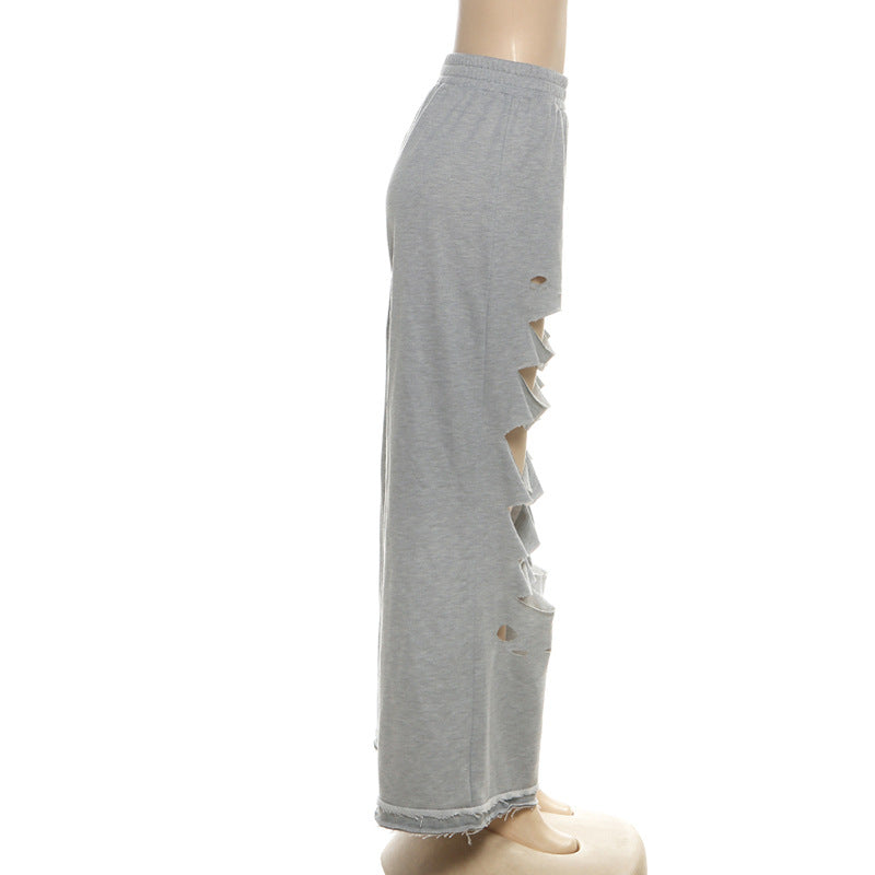 Trendy Gray Ladder Cutout Wide Leg Sweatpants – Fall 2025 Street Style Must-Have