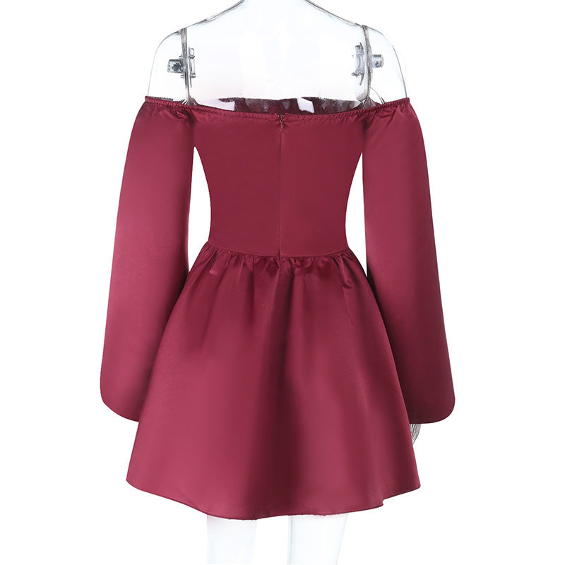 Romantic Wine Red Off-Shoulder Corset Mini Dress – Elegant Lace & Satin for Fall & Holiday Parties