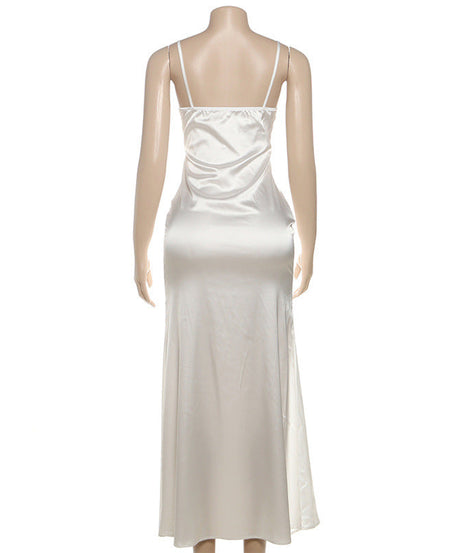 Elegant Bow-Detail Satin Maxi Slip Dress – Perfect for Fall Galas & Holiday Soirées