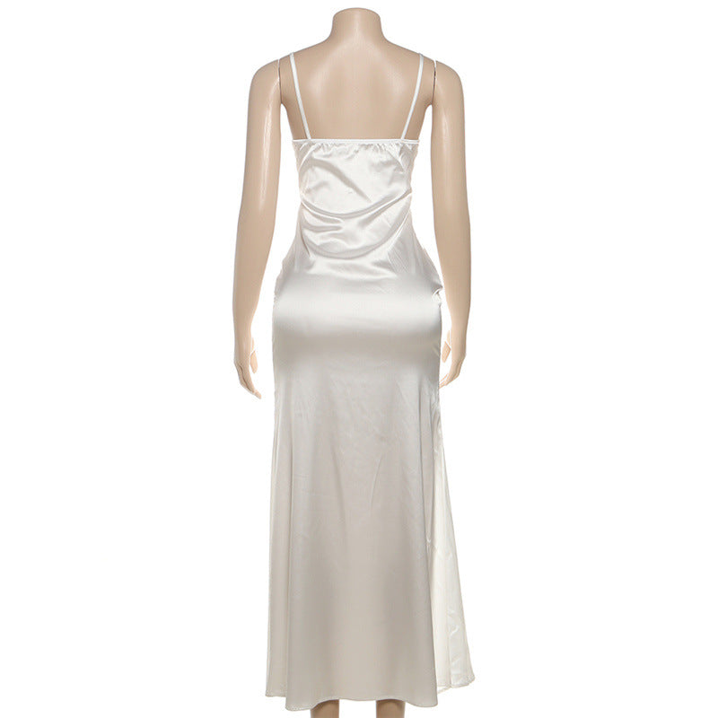 Elegant Bow-Detail Satin Maxi Slip Dress – Perfect for Fall Galas & Holiday Soirées