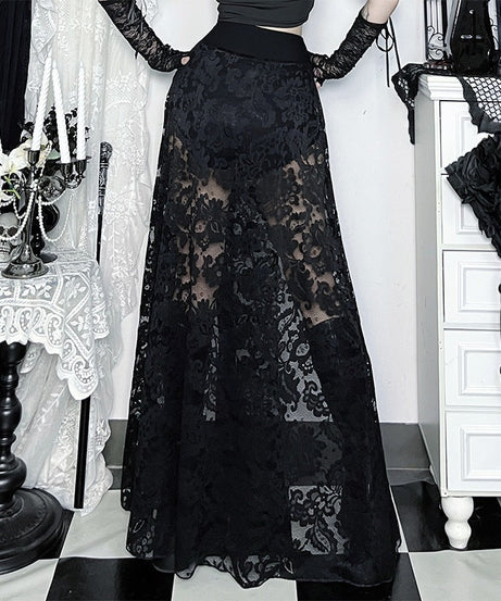 Gothic Glamour Lace Slit Maxi Skirt with Buckle Belt & Shorts – Your Ultimate Fall & Halloween Statement