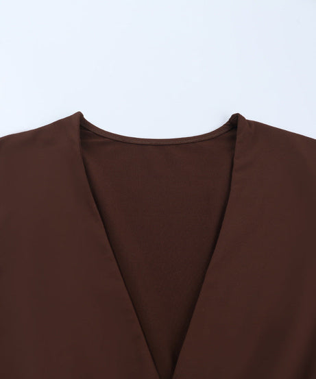 Autumn Luxe: Brown V-Neck Long Sleeve Top with Chic Studded Detail