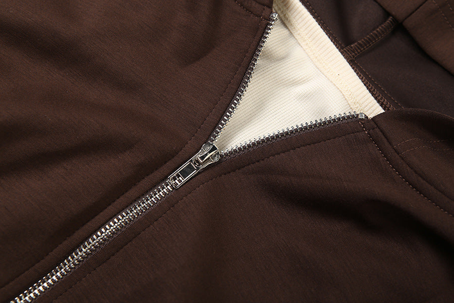 Autumn Luxe: Cropped Off-Shoulder Zip Hoodie & Wide-Leg Lounge Set for Women