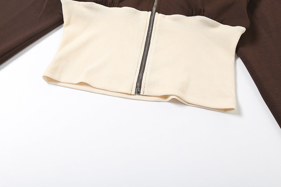 Autumn Luxe: Cropped Off-Shoulder Zip Hoodie & Wide-Leg Lounge Set for Women