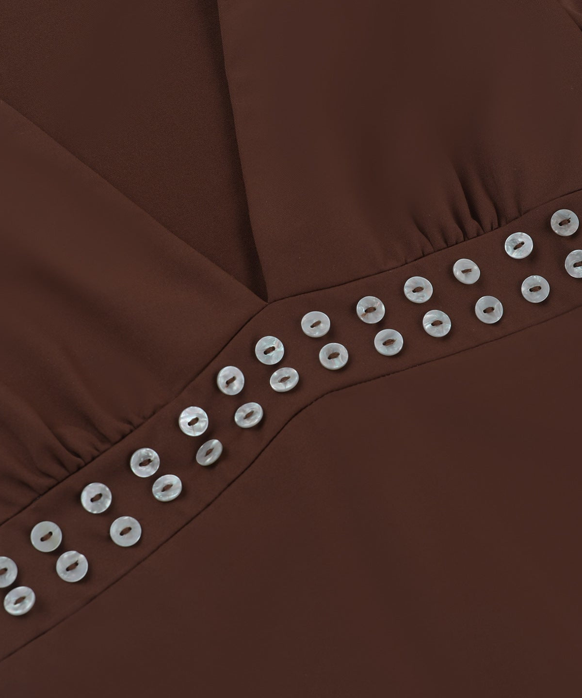 Autumn Luxe: Brown V-Neck Long Sleeve Top with Chic Studded Detail
