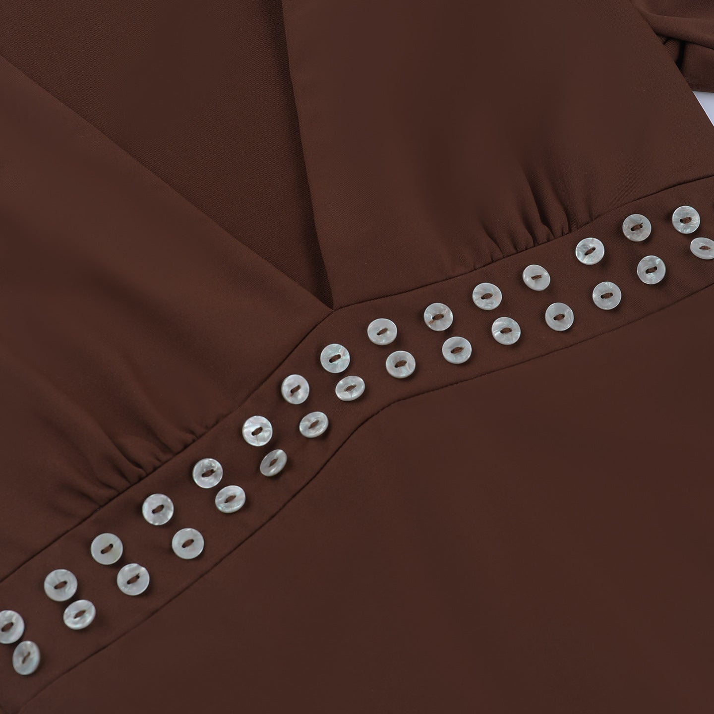 Autumn Luxe: Brown V-Neck Long Sleeve Top with Chic Studded Detail