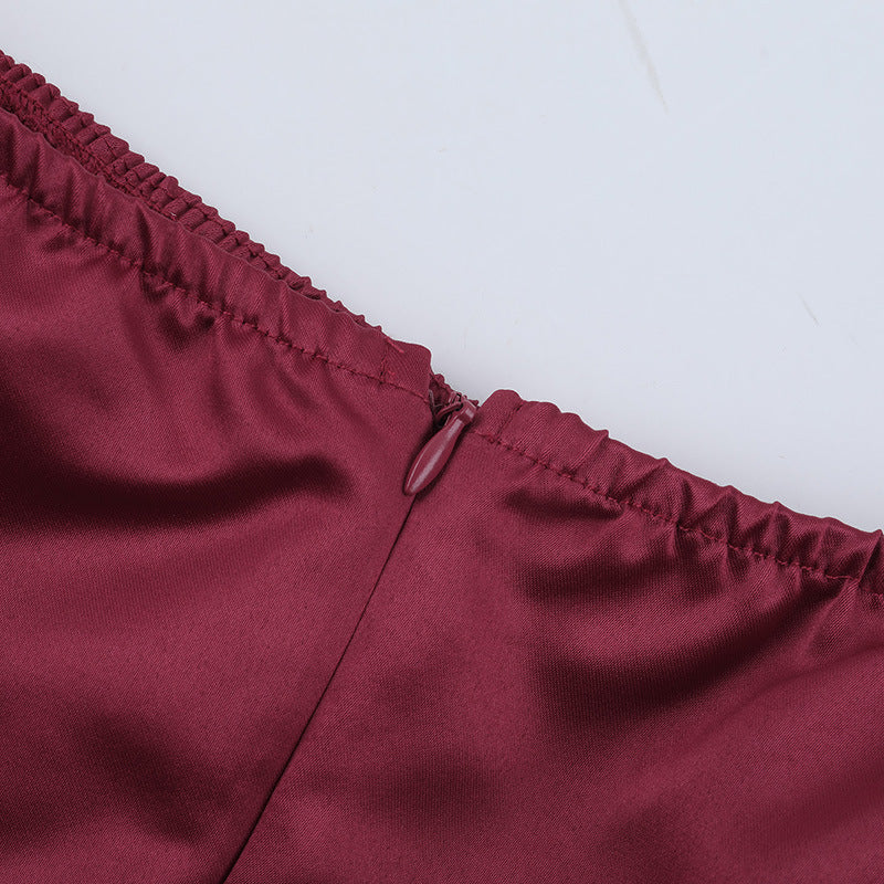 Romantic Wine Red Off-Shoulder Corset Mini Dress – Elegant Lace & Satin for Fall & Holiday Parties