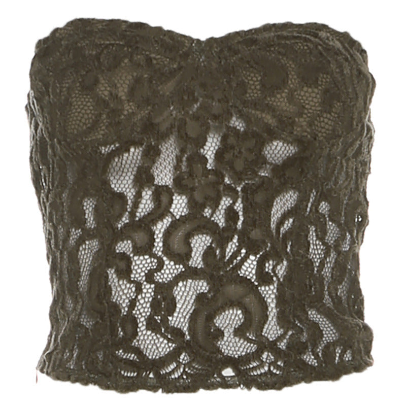 Chic Olive Green Lace Bustier Crop Top – Autumn Evening & Holiday Ready