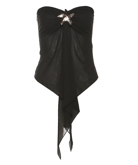 Tropical Escape Black Starfish Strapless Top - Sweetheart Neck & Flowy Resort Style