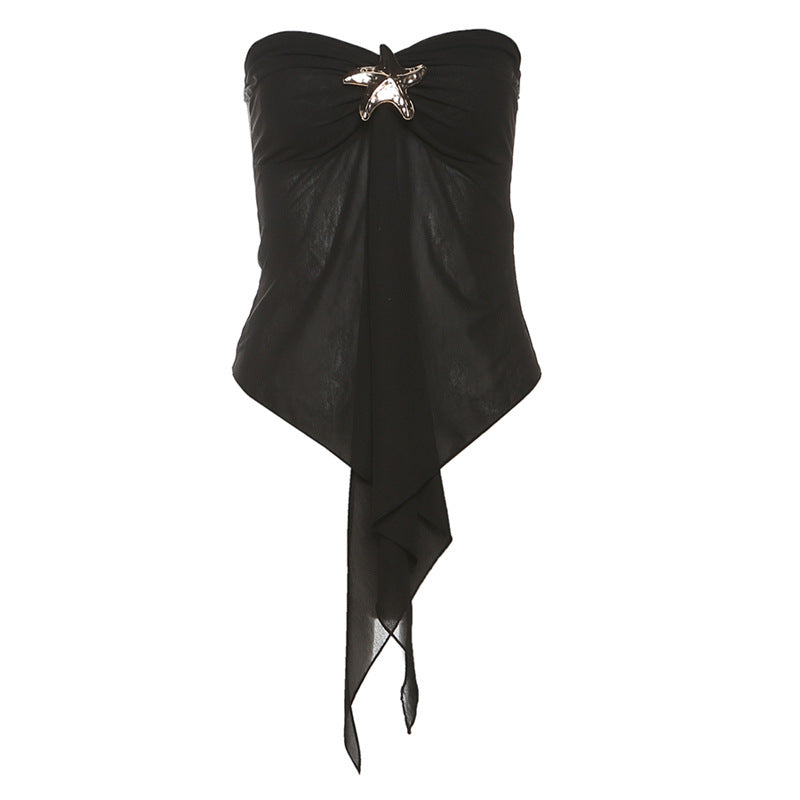 Tropical Escape Black Starfish Strapless Top - Sweetheart Neck & Flowy Resort Style