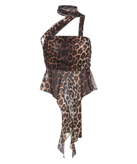 Daring Leopard Print Asymmetrical Halter Top - Your Must-Have Fall Party & Night Out Statement