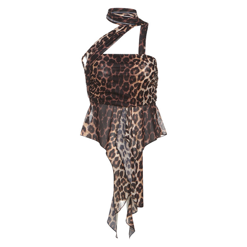 Daring Leopard Print Asymmetrical Halter Top - Your Must-Have Fall Party & Night Out Statement