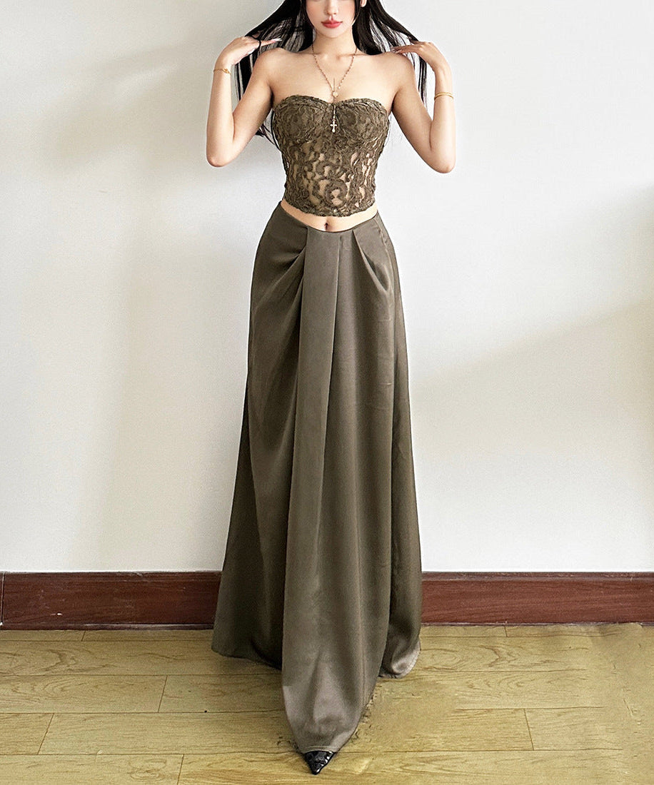 Chic Olive Green Lace Bustier Crop Top – Autumn Evening & Holiday Ready