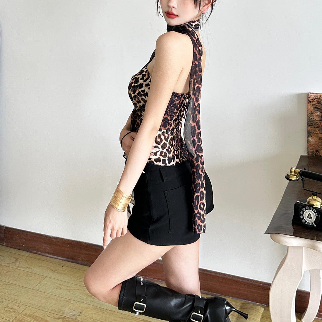 Daring Leopard Print Asymmetrical Halter Top - Your Must-Have Fall Party & Night Out Statement