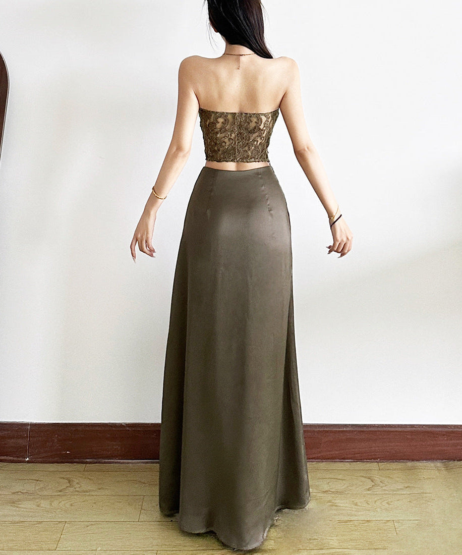 Chic Olive Green Lace Bustier Crop Top – Autumn Evening & Holiday Ready