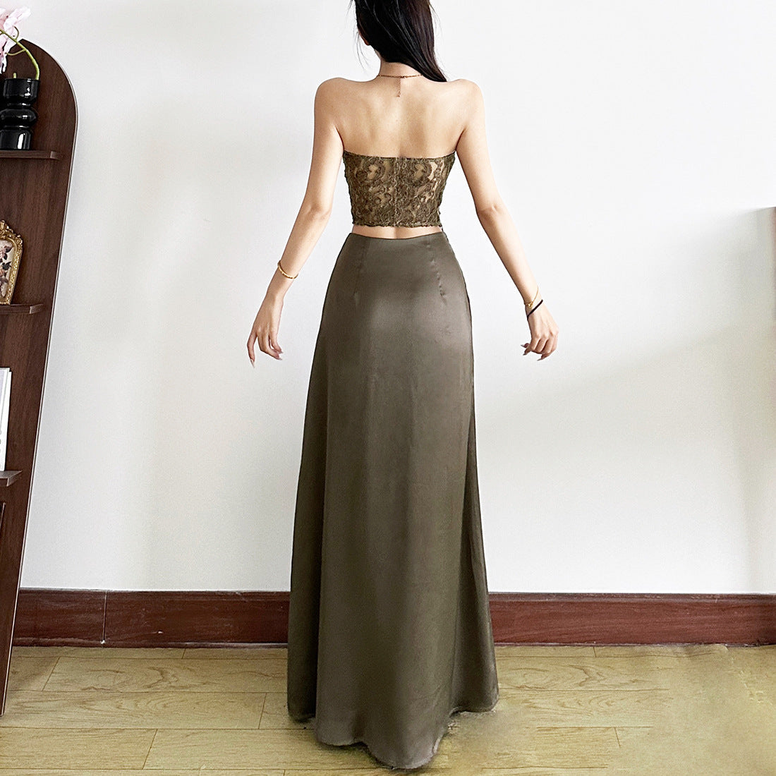 Chic Olive Green Lace Bustier Crop Top – Autumn Evening & Holiday Ready