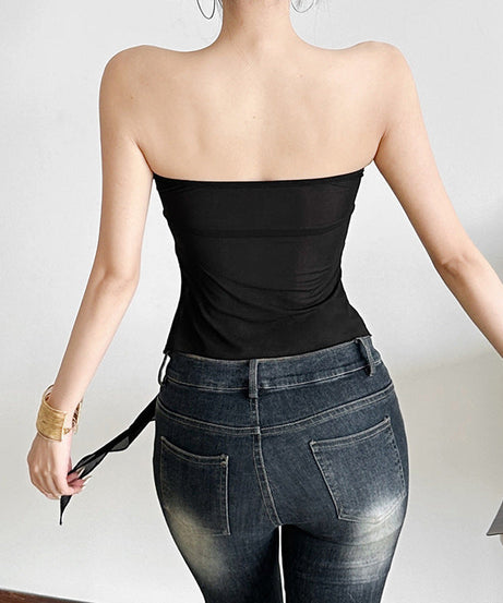 Tropical Escape Black Starfish Strapless Top - Sweetheart Neck & Flowy Resort Style