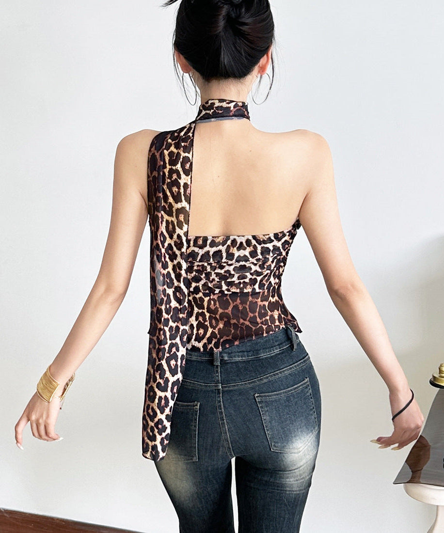 Daring Leopard Print Asymmetrical Halter Top - Your Must-Have Fall Party & Night Out Statement