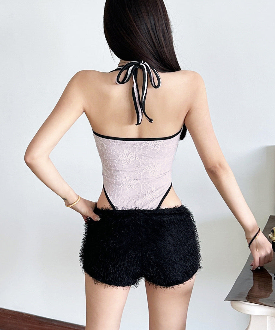 “Girls Favor Ya” Lace Halter Bodysuit – Y2K Chic for Fall & Beyond