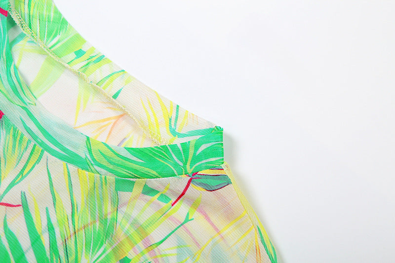 Vibrant Tropical Sheer Mesh Maxi Dress & Headwrap Set - Your Resort & Vacation Essential