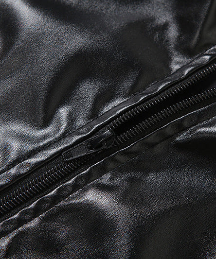 Commanding Black PU Leather Hooded Zip-Up Vest Top - Edgy Fall Nights & Halloween Statement Piece