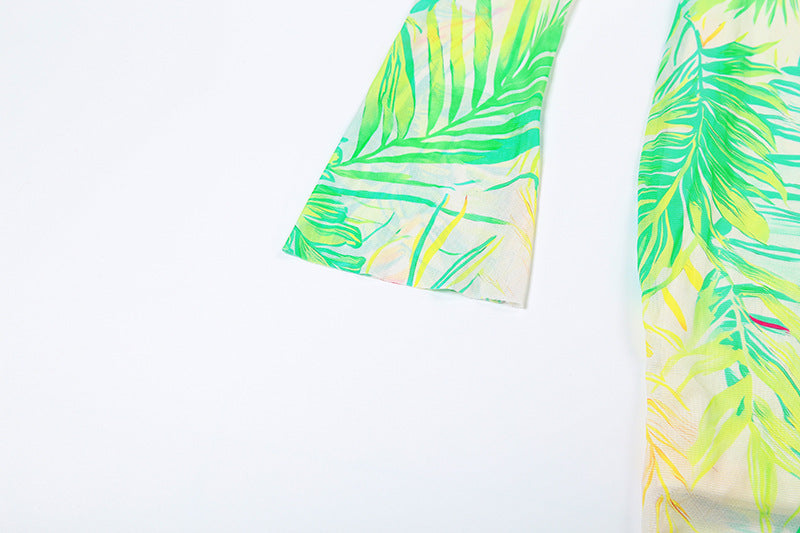 Vibrant Tropical Sheer Mesh Maxi Dress & Headwrap Set - Your Resort & Vacation Essential