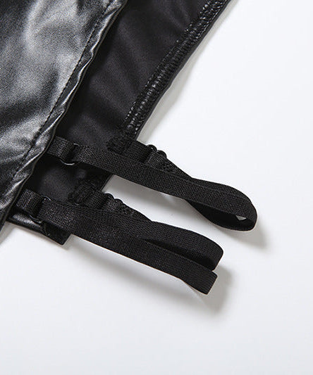 Commanding Black PU Leather Hooded Zip-Up Vest Top - Edgy Fall Nights & Halloween Statement Piece