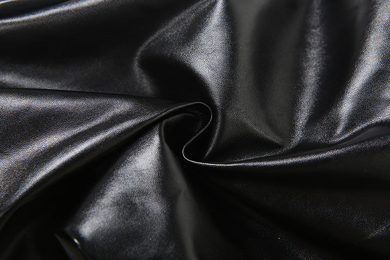 Commanding Black PU Leather Hooded Zip-Up Vest Top - Edgy Fall Nights & Halloween Statement Piece