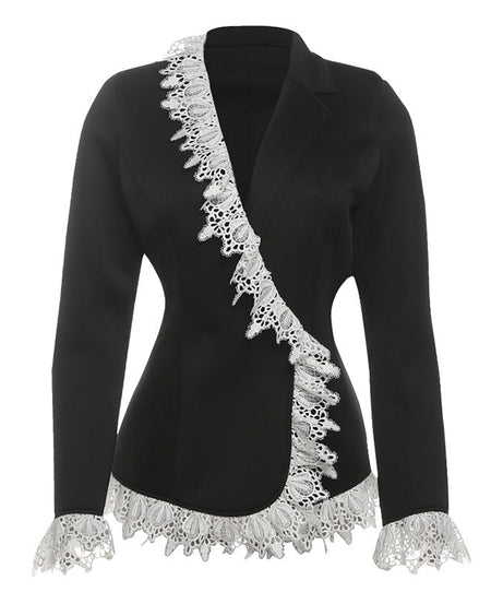 Elegant Asymmetrical Lace Black Blazer - Women's Fall & Holiday Statement Jacket
