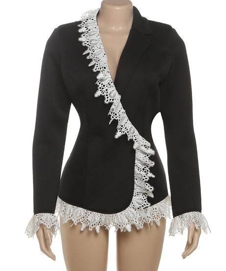 Elegant Asymmetrical Lace Black Blazer - Women's Fall & Holiday Statement Jacket