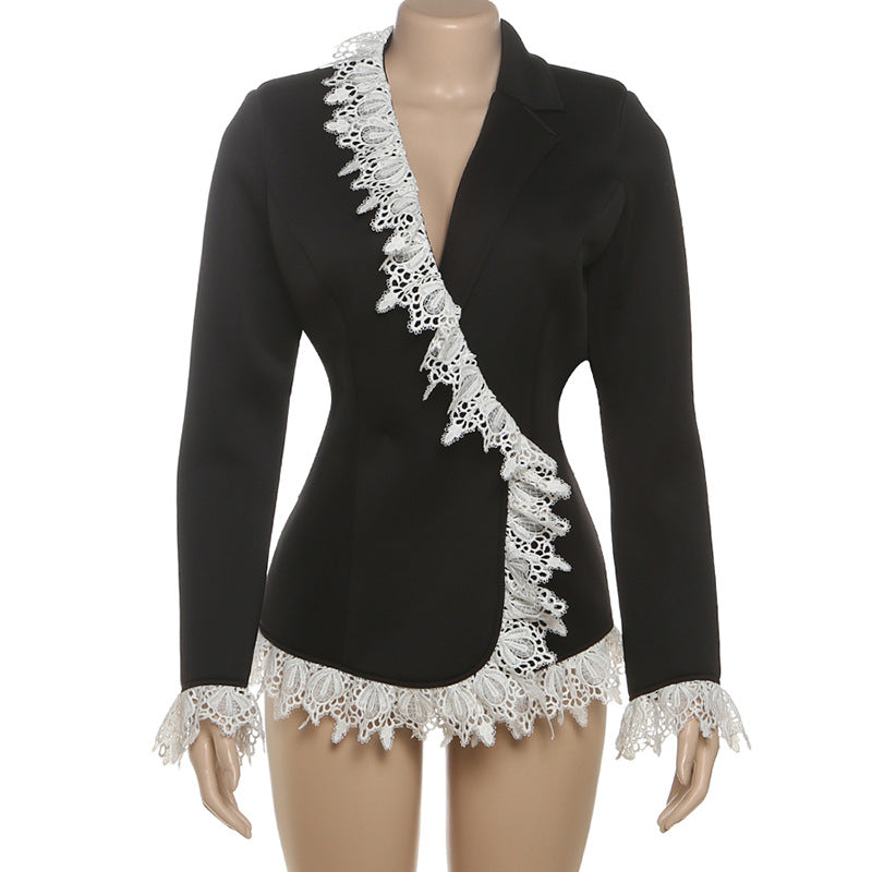 Elegant Asymmetrical Lace Black Blazer - Women's Fall & Holiday Statement Jacket