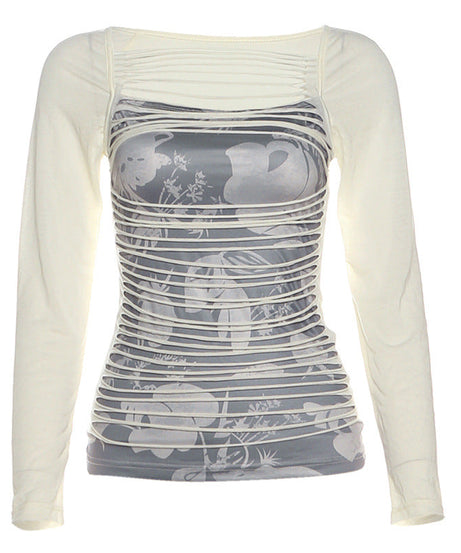 Autumn Edge: Y2K Cut-Out Layered Long Sleeve Top | Square Neck Statement