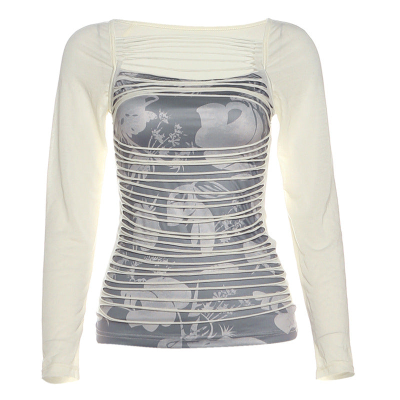Autumn Edge: Y2K Cut-Out Layered Long Sleeve Top | Square Neck Statement