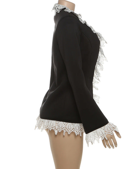Elegant Asymmetrical Lace Black Blazer - Women's Fall & Holiday Statement Jacket