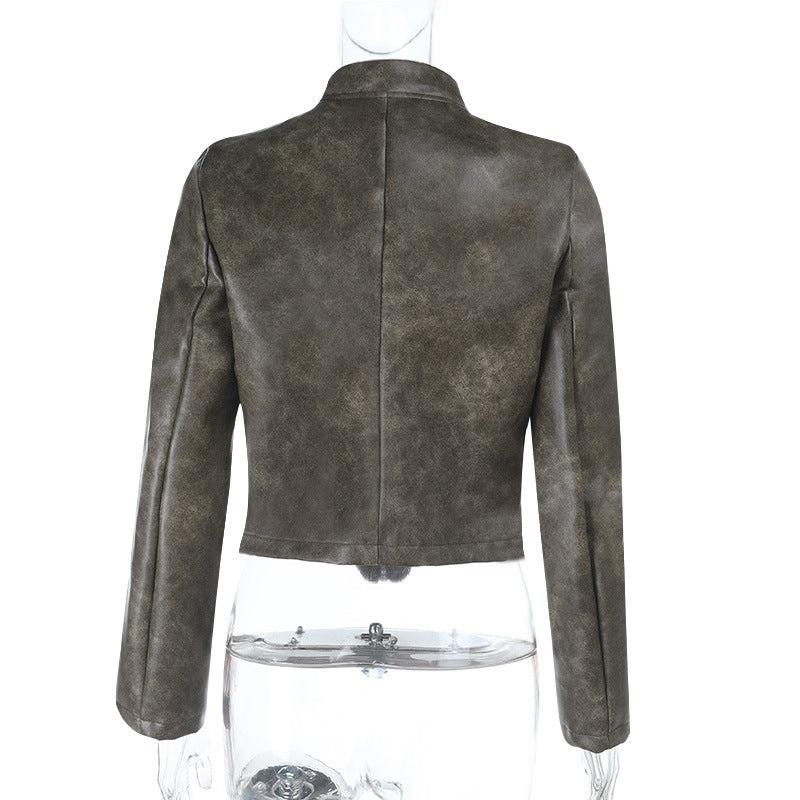 Women's Edgy Faux Leather Moto Jacket with Racing Stripes - Fall 2025 Chic