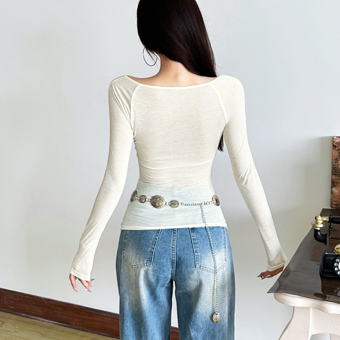 Autumn Edge: Y2K Cut-Out Layered Long Sleeve Top | Square Neck Statement