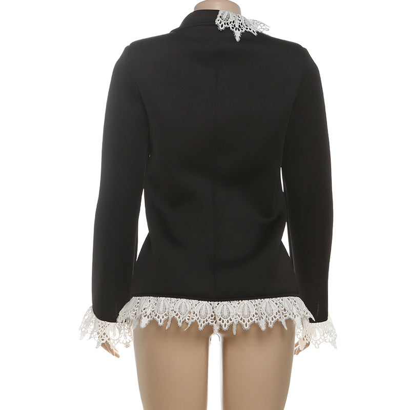 Elegant Asymmetrical Lace Black Blazer - Women's Fall & Holiday Statement Jacket